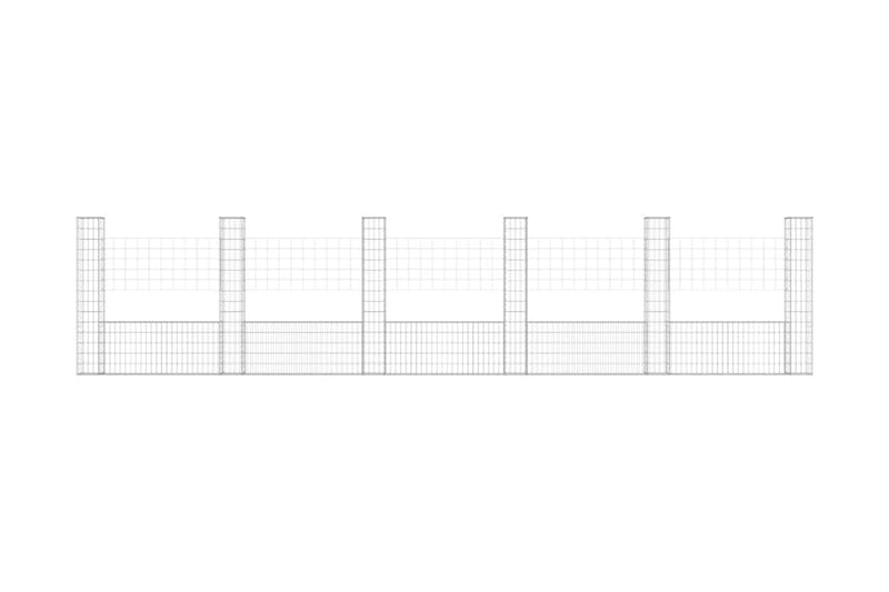 U-formad gabionkorg med 6 stolpar järn 620x20x150 cm - Silver - Utemöbler & utemiljö - Trädgårdsdekoration & utemiljö - Staket & grind