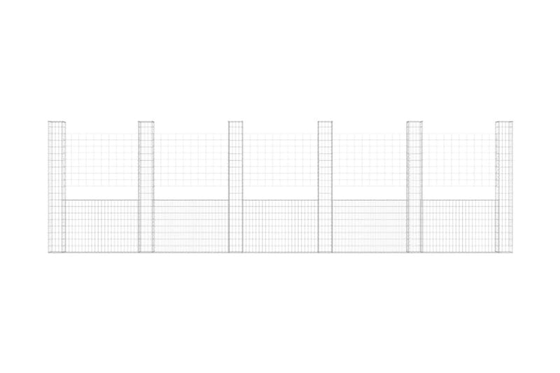U-formad gabionkorg med 6 stolpar järn 620x20x200 cm - Silver - Utemöbler & utemiljö - Trädgårdsdekoration & utemiljö - Staket & grind