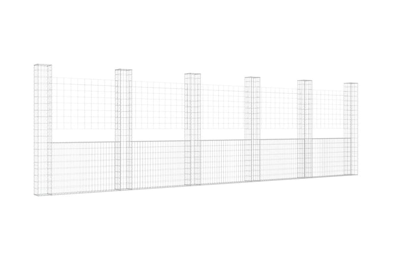 U-formad gabionkorg med 6 stolpar järn 620x20x200 cm - Silver - Utemöbler & utemiljö - Trädgårdsdekoration & utemiljö - Staket & grind