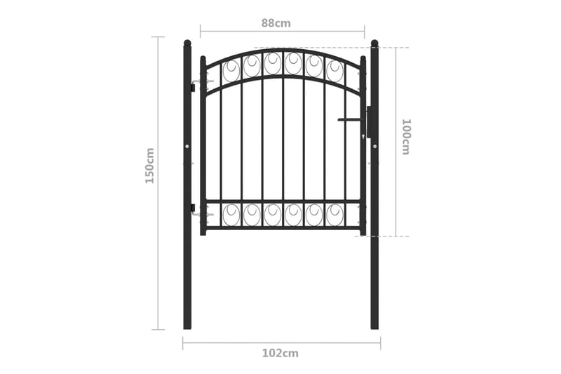 Trädgårdsgrind med välvd ovansida stål 100x100 cm svart - Svart - Utemöbler & utemiljö - Trädgårdsdekoration & utemiljö - Staket & grind