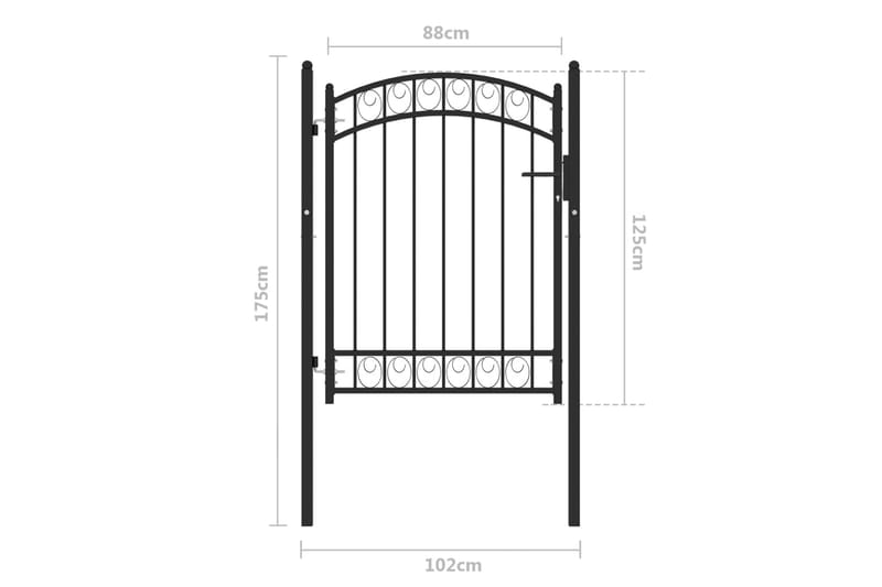 Trädgårdsgrind med välvd ovansida stål 100x125 cm svart - Svart - Utemöbler & utemiljö - Trädgårdsdekoration & utemiljö - Staket & grind