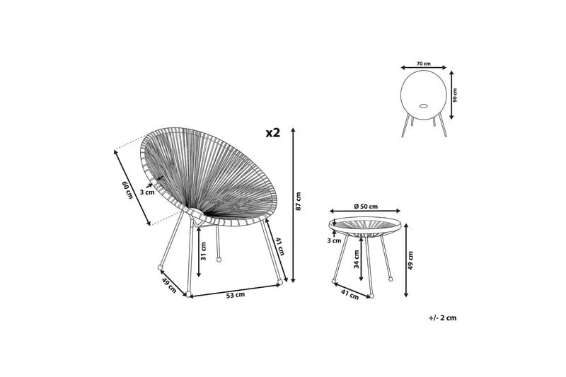 Balkongset Cayaco 70 cm + 2 Stolar - Konstrotting/Mörkgrå - Utemöbler & utemiljö - Utegrupp - Cafegrupp & cafeset