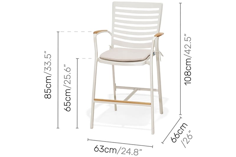 Bargrupp Portals 95 cm + Barstol - Vit/Teak - Utemöbler & utemiljö - Utegrupp - Cafegrupp & cafeset