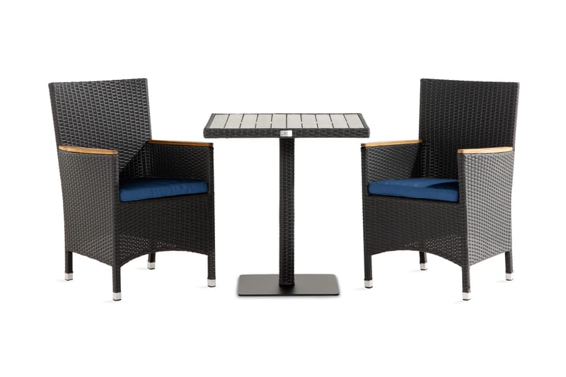 Caféset Bahamas 70x70 + 2 Thor Lyx Fåtölj m Armledare m Dyna - Svart|Teak|Blå - Utemöbler & utemiljö - Utegrupp - Cafegrupp & cafeset