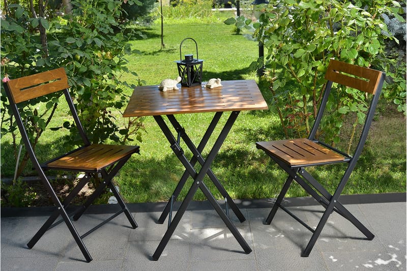 Caféset Riotorto 60 cm Linjer + 2 Stolar - Natur/Svart - Utemöbler & utemiljö - Utegrupp - Cafegrupp & cafeset