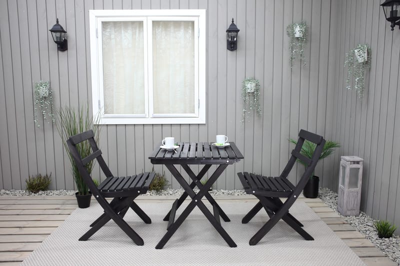 Caféset Wilma 65x65 cm + 2 Stolar Grå/Vit - Baltic Garden - Utemöbler & utemiljö - Utegrupp - Cafegrupp & cafeset