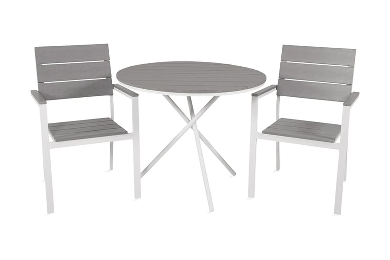 Caféset Parma Rund Ø90 cm + 2 Levels Stolar Vit/Grå - Venture Home - Utemöbler & utemiljö - Utegrupp - Cafegrupp & cafeset