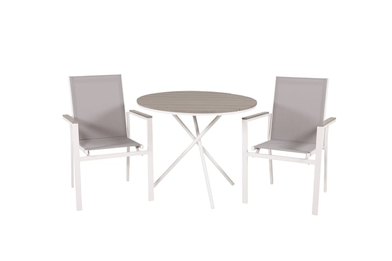 Caféset Parma Rund Ø90 cm + 2 Karmstolar Vit/Grå - Venture Home - Utemöbler & utemiljö - Utegrupp - Cafegrupp & cafeset