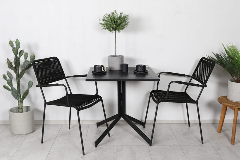 Way Caféset 70 cm + 2 Lindos Karmstolar - Svart/Brun - Utemöbler & utemiljö - Utegrupp - Cafegrupp & cafeset