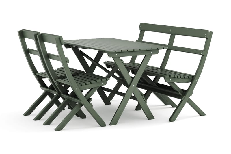 Landet Utomhus matgrupp 118x70x74 cm med soffa och 2 klappstolar, Grön