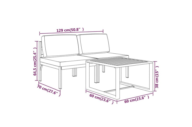 Loungegrupp för trädgården 3 delar med dynor aluminium antra - Antracit - Utemöbler & utemiljö - Loungemöbler - Loungeset & loungegrupp