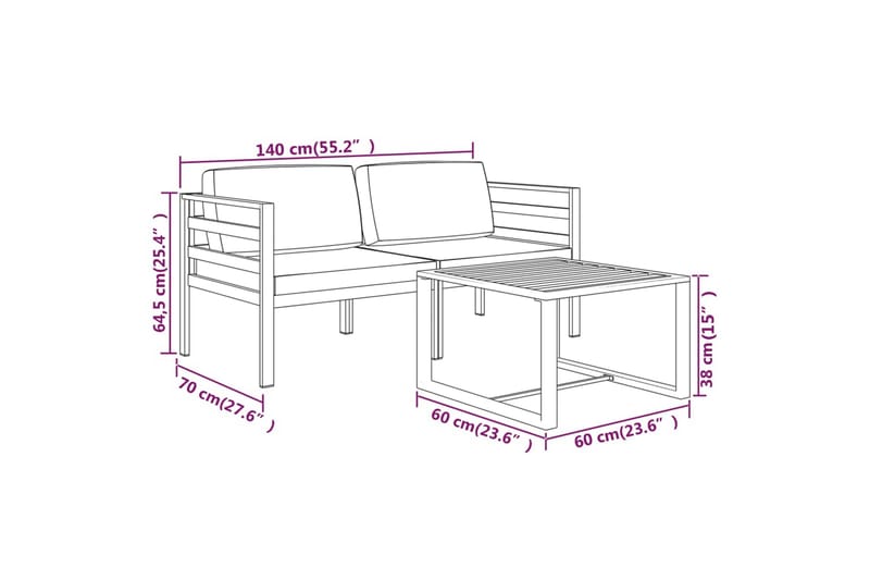 Loungegrupp för trädgården 3 delar med dynor aluminium antra - Antracit - Utemöbler & utemiljö - Loungemöbler - Loungeset & loungegrupp