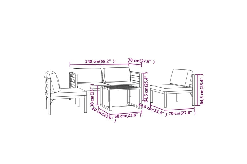 Loungegrupp för trädgården 5 delar med dynor aluminium antra - Antracit - Utemöbler & utemiljö - Loungemöbler - Loungeset & loungegrupp