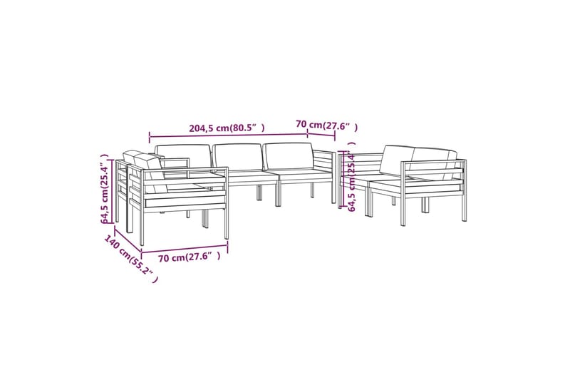 Loungegrupp för trädgården 7 delar med dynor aluminium antra - Antracit - Utemöbler & utemiljö - Loungemöbler - Loungeset & loungegrupp