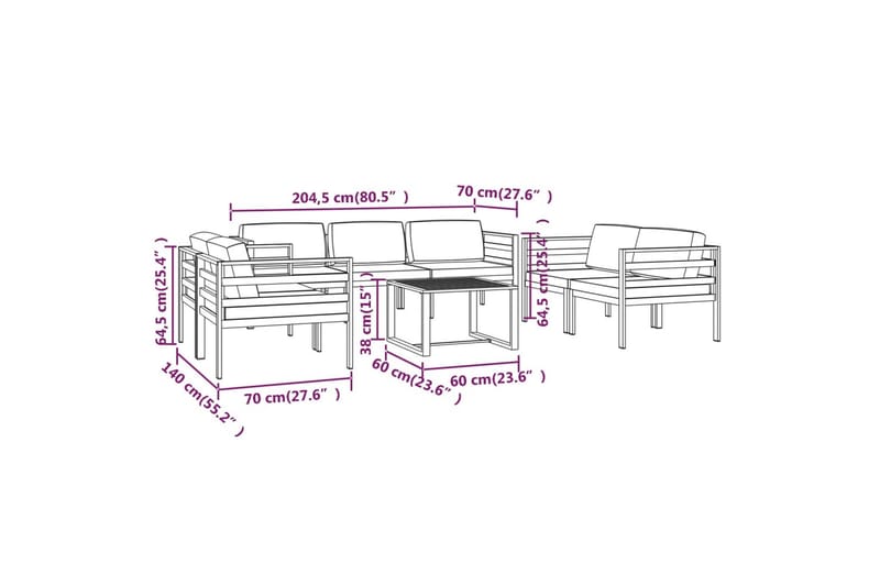 Loungegrupp för trädgården 8 delar med dynor aluminium antra - Antracit - Utemöbler & utemiljö - Loungemöbler - Loungeset & loungegrupp