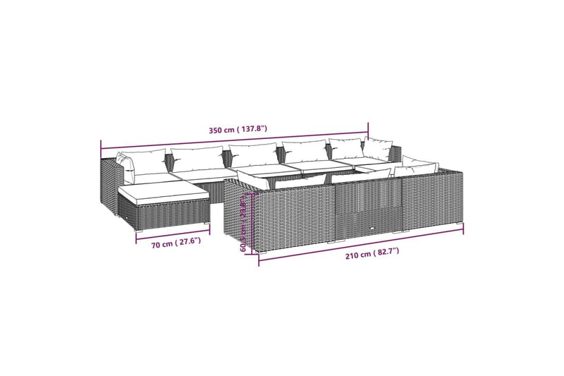 Loungegrupp för trädgården med dynor 10delar konstrotting sv - Svart/Blå - Utemöbler & utemiljö - Loungemöbler - Loungeset & loungegrupp