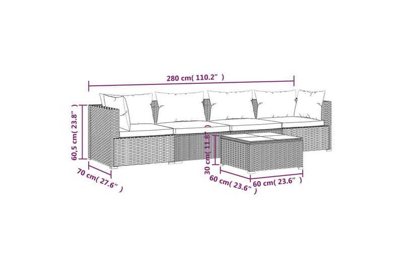 Loungegrupp för trädgården med dynor 5 delar konstrotting br - Brun/Röd - Utemöbler & utemiljö - Loungemöbler - Loungeset & loungegrupp