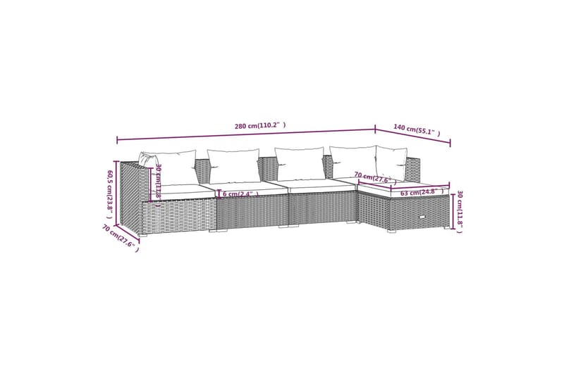 Loungegrupp för trädgården med dynor 5 delar konstrotting br - Brun/Vit - Utemöbler & utemiljö - Loungemöbler - Loungeset & loungegrupp