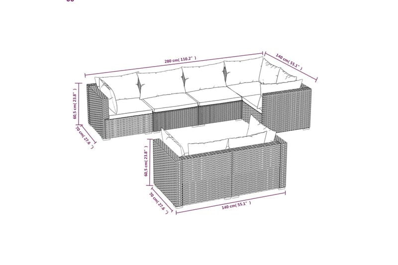 Loungegrupp för trädgården med dynor 7 delar brun konstrotti - Brun/Röd - Utemöbler & utemiljö - Loungemöbler - Loungeset & loungegrupp