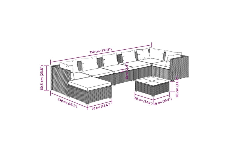 Loungegrupp för trädgården med dynor 8 delar konstrotting gr - Grå - Utemöbler & utemiljö - Loungemöbler - Loungeset & loungegrupp