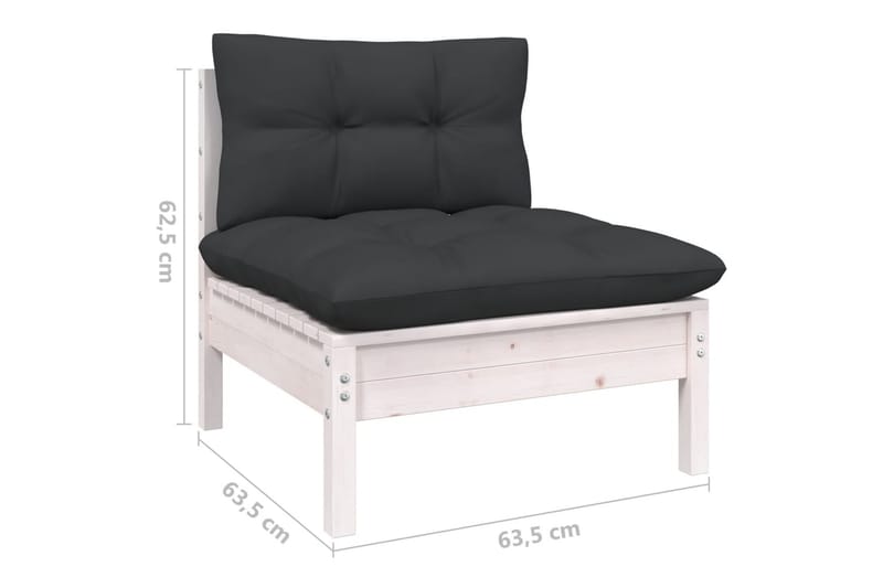 Loungegrupp med dynor 8 delar vit massiv furu - Vit/svart - Loungeset & loungegrupp - Soffgrupp utomhus