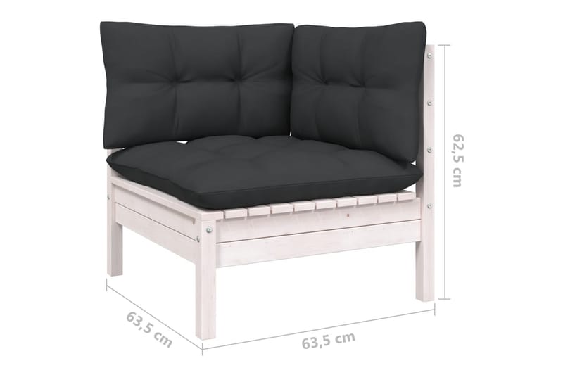 Loungegrupp med dynor 8 delar vit massiv furu - Vit/svart - Loungeset & loungegrupp - Soffgrupp utomhus