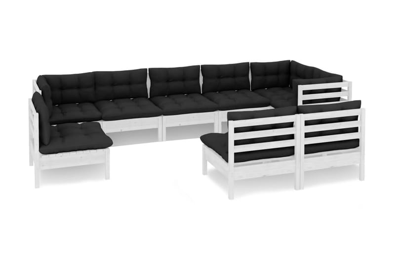 Loungegrupp med dynor 9 delar vit massiv furu - Vit/svart - Loungeset & loungegrupp - Soffgrupp utomhus