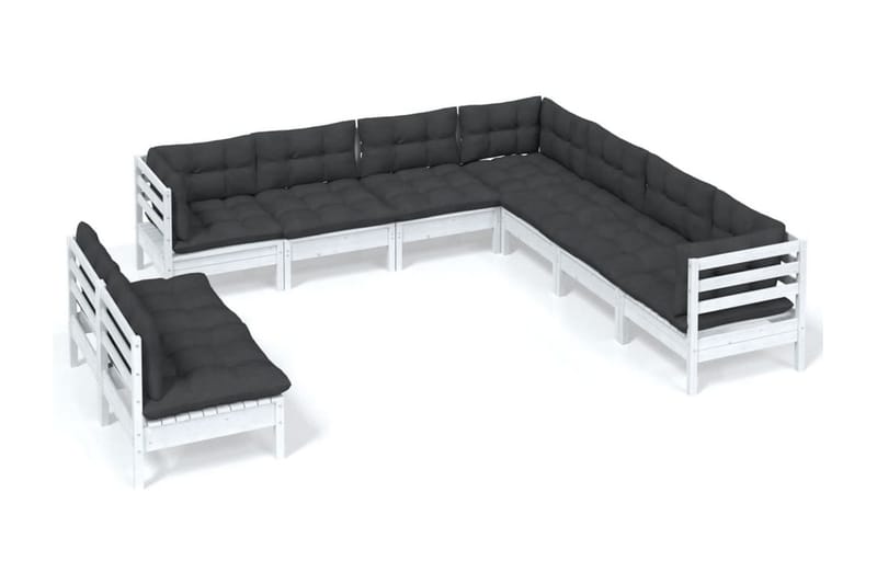 Loungegrupp med dynor 9 delar vit massiv furu - Vit/svart - Loungeset & loungegrupp - Soffgrupp utomhus