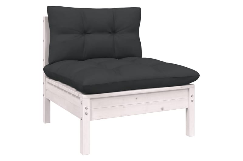 Loungegrupp med dynor 9 delar vit massiv furu - Vit/svart - Loungeset & loungegrupp - Soffgrupp utomhus