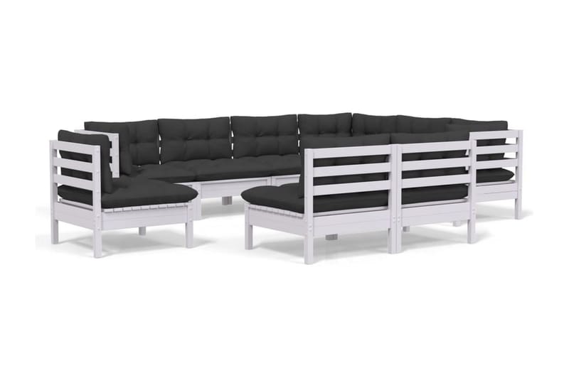 Loungegrupp med dynor 9 delar vit massiv furu - Vit/svart - Loungeset & loungegrupp - Soffgrupp utomhus