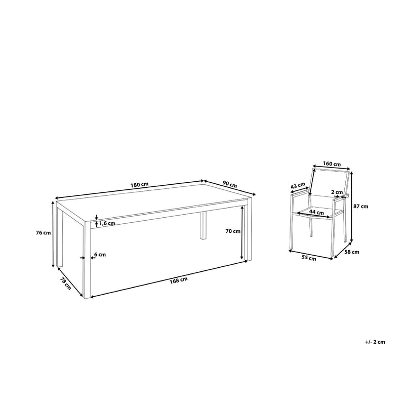 Matgrupp Utomhus Bacoli 180 cm + 6 Utestolar - Grå - Utemöbler & utemiljö - Utegrupp - Matgrupp utomhus