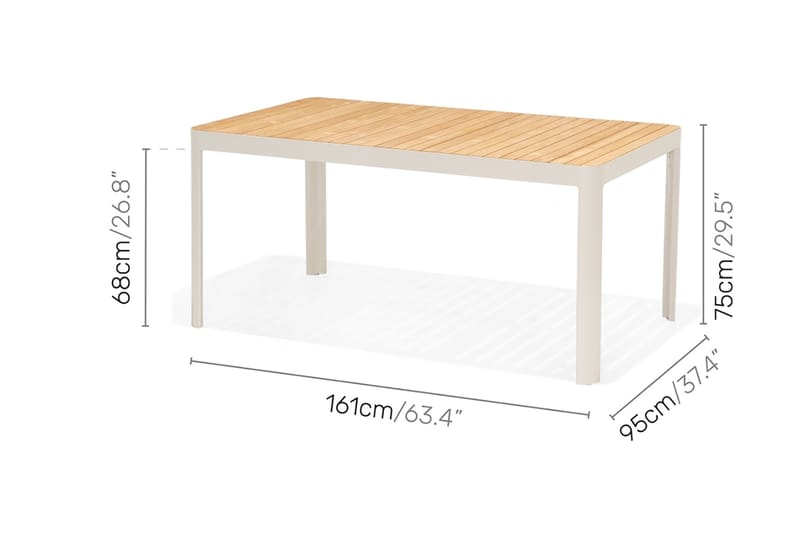 Matgrupp Portals 161 cm + 4 Karmstolar - Teak/Vit - Utemöbler & utemiljö - Utegrupp - Matgrupp utomhus