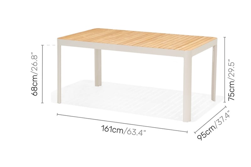 Matgrupp Portals 161 cm + 4 Karmstolar + Bänk - Vit/Trä - Utemöbler & utemiljö - Utegrupp - Matgrupp utomhus