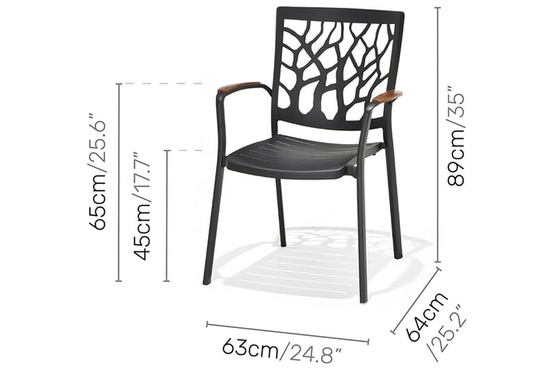 Matgrupp Portals 161 cm + 6 Karmstolar - Svart/Trä - Utemöbler & utemiljö - Utegrupp - Matgrupp utomhus