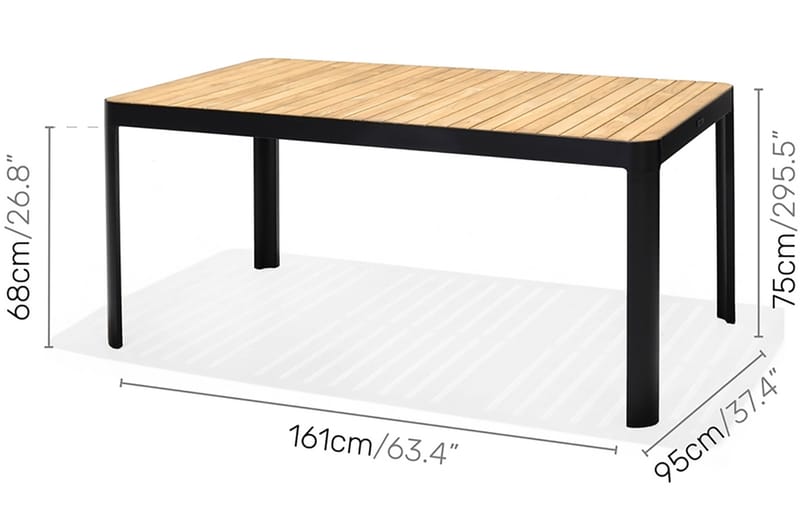 Matgrupp Portals 161 cm + 6 Karmstolar - Svart/Trä - Utemöbler & utemiljö - Utegrupp - Matgrupp utomhus