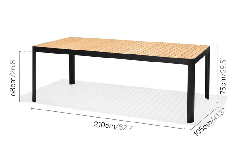 Matgrupp Portals 209 cm + 8 Karmstolar - Svart/Trä - Utemöbler & utemiljö - Utegrupp - Matgrupp utomhus