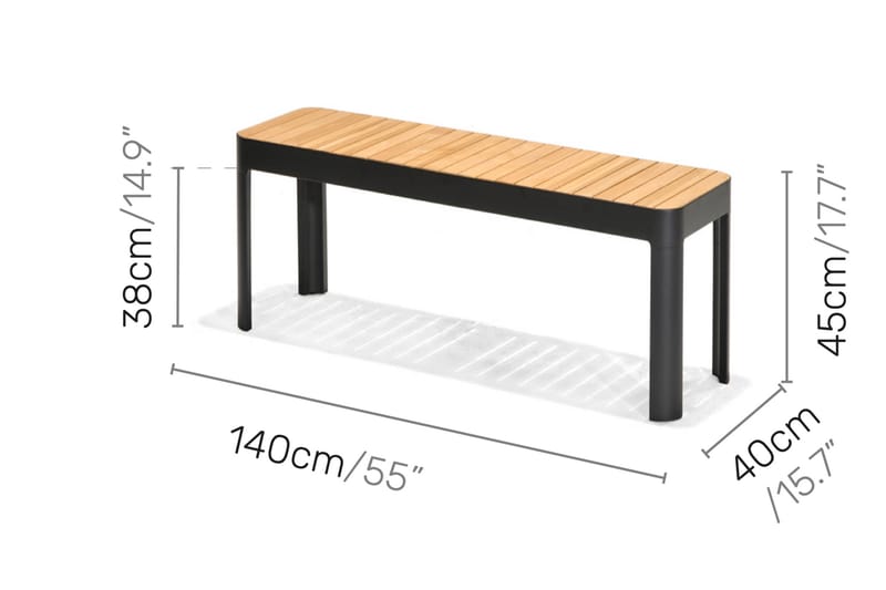 Matgrupp Portals 161x95 cm + 4 Karmstolar + Bänk - Teak/Svart - Utemöbler & utemiljö - Utegrupp - Matgrupp utomhus