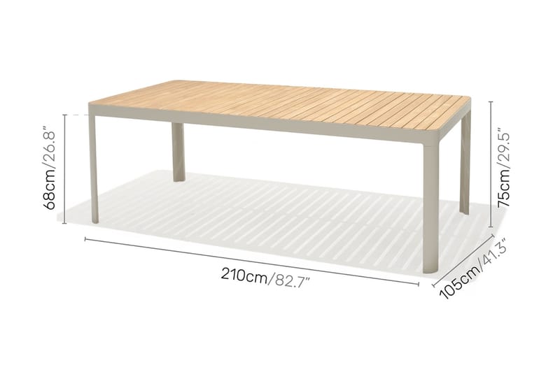 Matgrupp Portals 209 cm + 5 Karmstolar + Bänk - Vit/Trä - Utemöbler & utemiljö - Utegrupp - Matgrupp utomhus