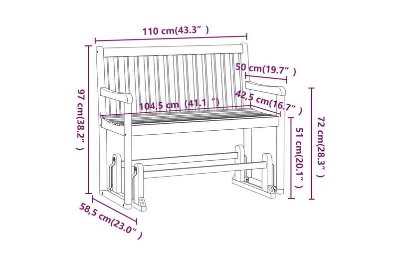 Gungbänk 110 cm massivt akaciaträ - Brun - Utemöbler & utemiljö - Utesoffa - Trädgårdsbänk & utebänk