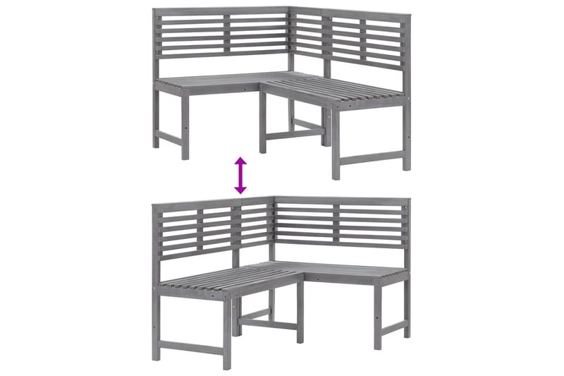 Hörnbänk grå 140 cm massivt akaciaträ - Grå - Utemöbler & utemiljö - Utesoffa - Trädgårdsbänk & utebänk