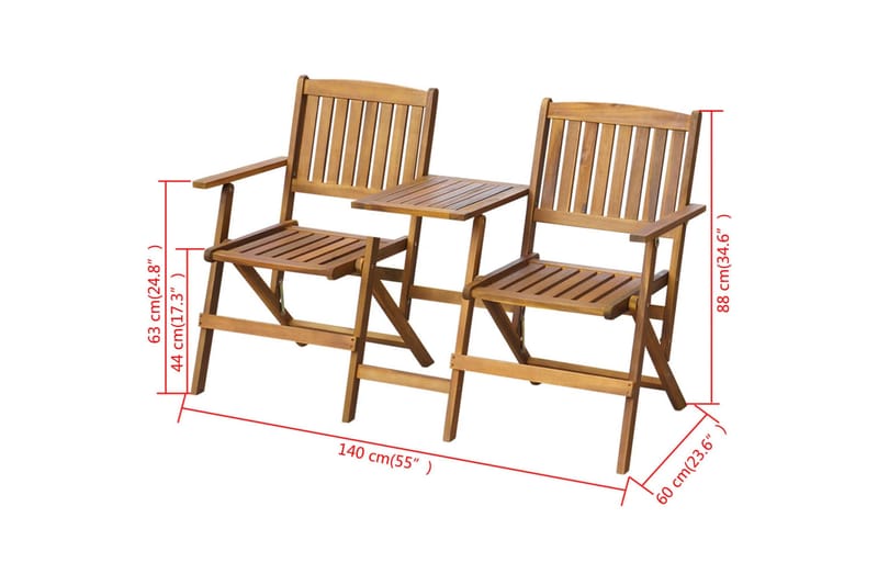 Hopfällbar trädgårdsbänk med tebord 140 cm massivt akaciaträ - Brun - Utemöbler & utemiljö - Utesoffa - Trädgårdsbänk & utebänk