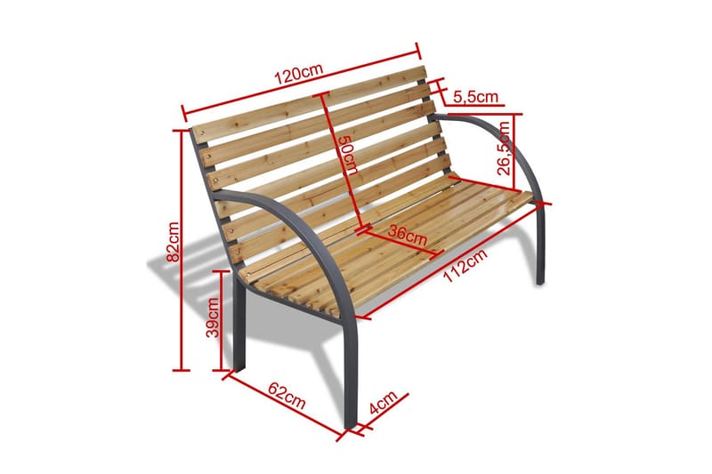 Trädgårdsbänk 120 cm trä och järn - Brun - Utemöbler & utemiljö - Utesoffa - Trädgårdsbänk & utebänk