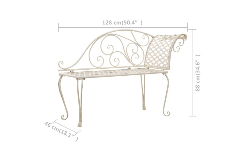 Trädgårdsbänk schäslong 128 cm metall antikvit - Vit - Utemöbler & utemiljö - Utesoffa - Trädgårdsbänk & utebänk