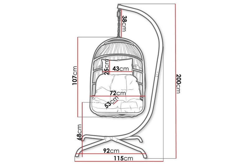 Kintore Hängstol Utomhus - Hängfåtölj - Hänggunga med stativ till balkong uteplats 92 cm - Svart - Utemöbler & utemiljö - Utestol & trädgårdsstol - Hängfåtölj & hängstol utomhus