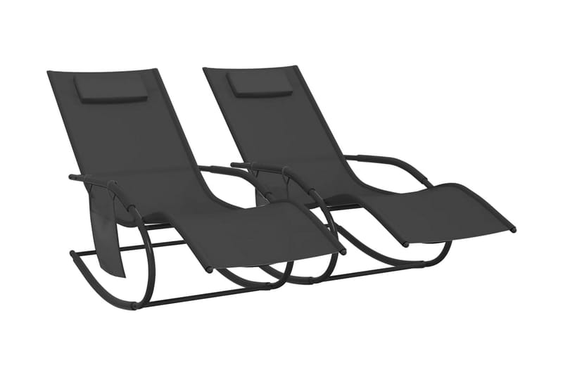 Gungande solsängar 2 st svart stål och textilene - Svart - Utemöbler & utemiljö - Utestol & trädgårdsstol - Solsäng & solvagn