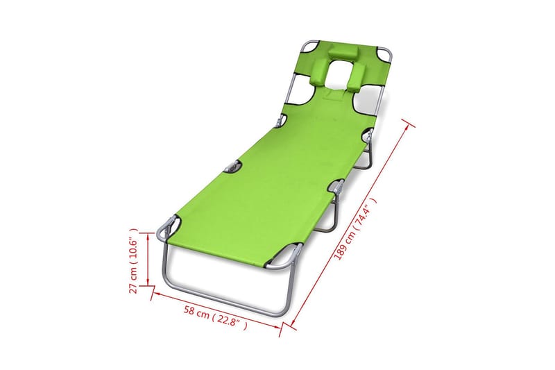 Hopfällbar solsäng med huvudkudde pulverlackerat stål grön - Grön - Utemöbler & utemiljö - Utestol & trädgårdsstol - Solsäng & solvagn