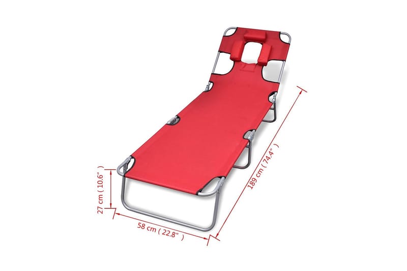 Hopfällbar solsäng med huvudkudde pulverlackerat stål röd - Röd - Utemöbler & utemiljö - Utestol & trädgårdsstol - Solsäng & solvagn