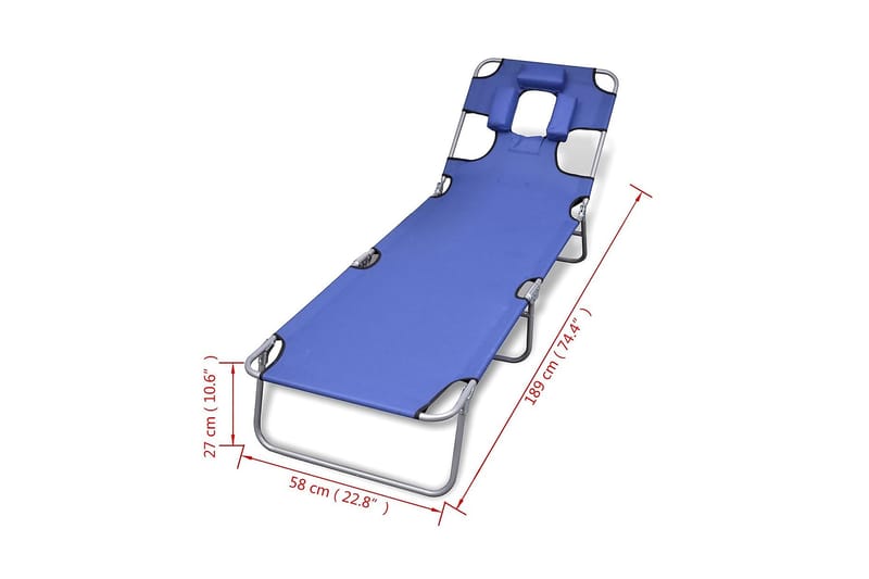 Hopfällbar solsäng med huvudkudde pulverlackerat stål blå - Blå - Utemöbler & utemiljö - Utestol & trädgårdsstol - Solsäng & solvagn