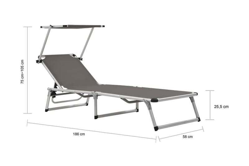 Hopfällbar solsäng med tak aluminium och textilen grå - Grå - Utemöbler & utemiljö - Utestol & trädgårdsstol - Solsäng & solvagn