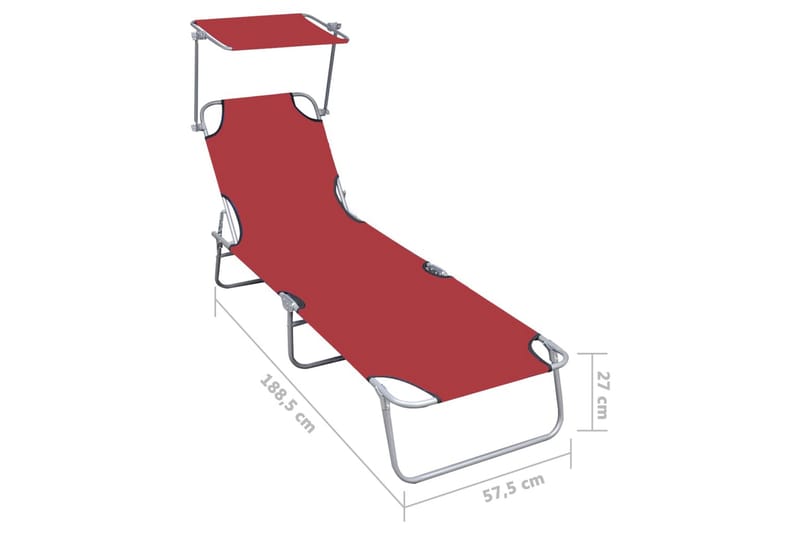 Hopfällbar solsäng med tak röd aluminium - Röd - Utemöbler & utemiljö - Utestol & trädgårdsstol - Solsäng & solvagn